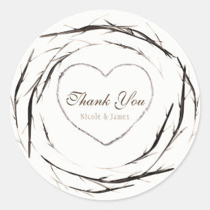 Sticker Rond Couronne de branches et brindilles rustiques, fave