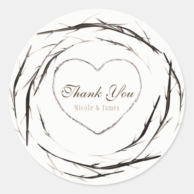 Sticker Rond Couronne de branches et brindilles rustiques, fave (Devant)