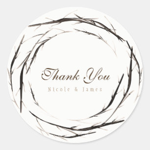 Sticker Rond Couronne de branches et brindilles rustiques, fave