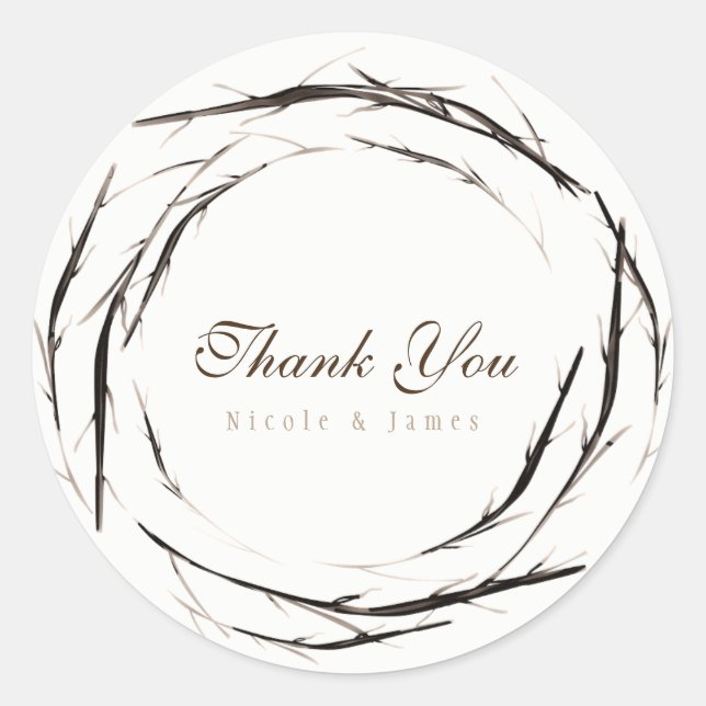 Sticker Rond Couronne de branches et brindilles rustiques, fave (Devant)