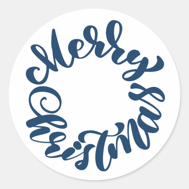 Sticker Rond Couronne de calligraphie Bleu Joyeux Noël (Devant)