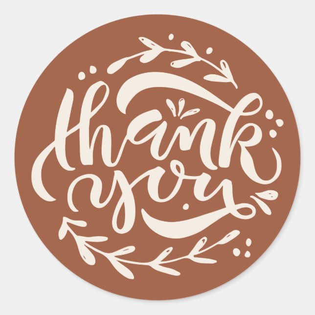 Sticker Rond Couronne de calligraphie Boho Terracotta Merci  (Devant)
