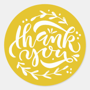 Sticker Rond Couronne de calligraphie moderne Merci Jaune