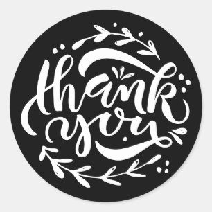 Sticker Rond Couronne de calligraphie moderne Merci Noir