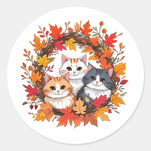 Sticker Rond couronne de chat d'automne (Devant)