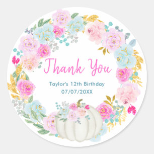 Sticker Rond Couronne de citrouille blanche Anniversaire Merci