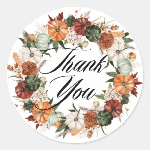 Sticker Rond Couronne de citrouilles Boho aquarelle Merci d'aut
