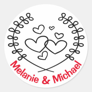 Sticker Rond Couronne de coeurs rouges et noirs personnalisée A