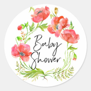 Sticker Rond Couronne de coquelicots rouges aquarelle Baby Show