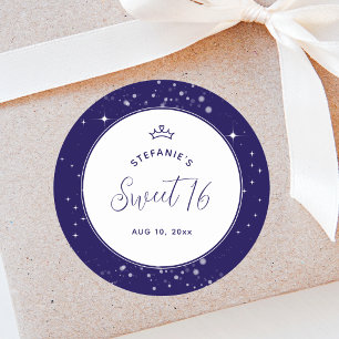 Sticker Rond Couronne de Diadème de Princesse Sweet 16 Bleu Mar