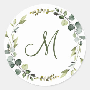 Sticker Rond Couronne de eucalyptus élégante moderne MONOGRAMME
