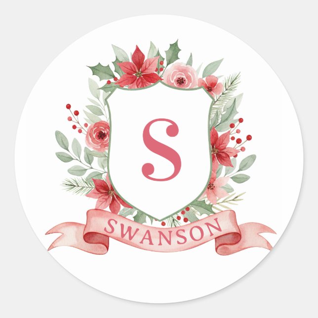 Sticker Rond Couronne de fêtes Grandmillennial | Monogramme de  (Devant)