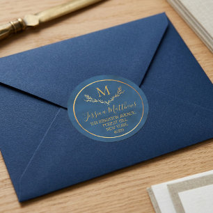 Sticker Rond Couronne de feuille d'or Monogramme personnalisé A