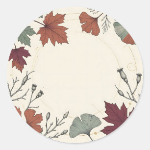 Sticker Rond Couronne de feuilles botaniques d'automne cadre de