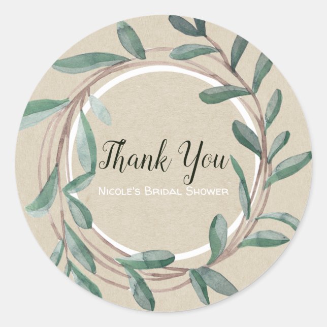 Sticker Rond Couronne de feuilles botaniques kraft rustique nat (Devant)