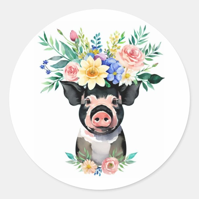 Sticker Rond Couronne de fleur de porc d'aquarelle (Devant)