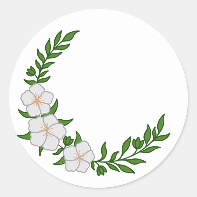 Sticker Rond Couronne de fleurs blanches en forme de croissant  (Devant)
