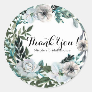 Sticker Rond Couronne de fleurs botaniques florales blanches