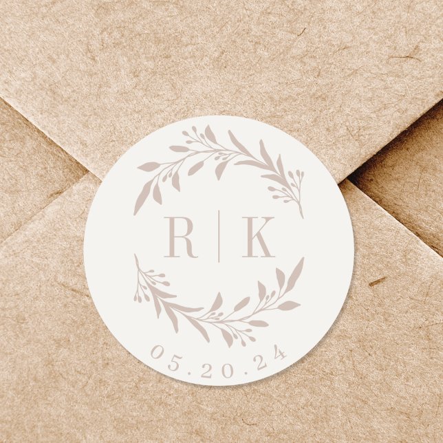 Sticker Rond Couronne de fleurs botaniques rose rustique pour m (Créateur téléchargé)