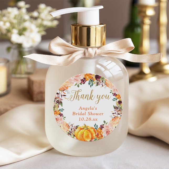 Sticker Rond Couronne de fleurs d'automne citrouille or remerci (Créateur téléchargé)