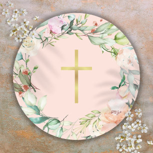 Sticker Rond Couronne de fleurs de bois de rose élégante en cro