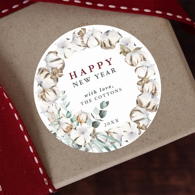 Sticker Rond Couronne de fleurs de coton Bonne année (Créateur téléchargé)