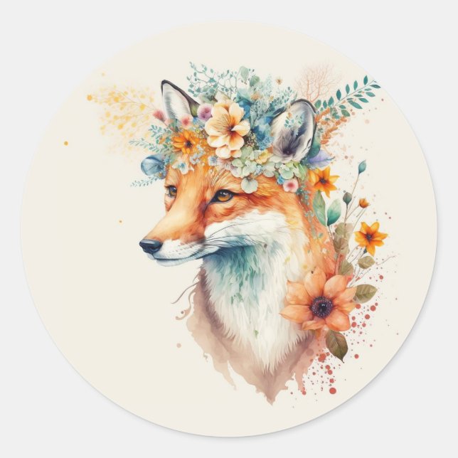 Sticker Rond Couronne de fleurs de renard aquarelle (Devant)