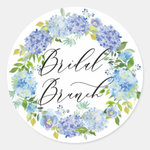 Sticker Rond Couronne de fleurs d'hortensia bleus pour brunch d