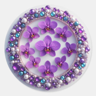 Sticker Rond Couronne de fleurs d'orchidée violette décorée de