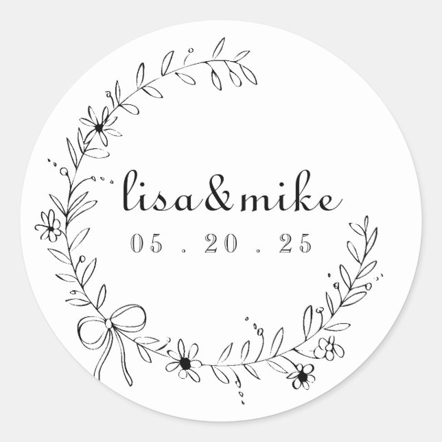 Sticker Rond Couronne de fleurs et de ruban de mariage (Devant)