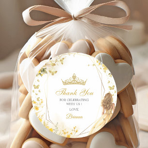 Sticker Rond Couronne de fleurs jaune doré Quinceañera Merci