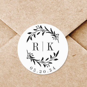 Sticker Rond Couronne de fleurs mariage monogramme