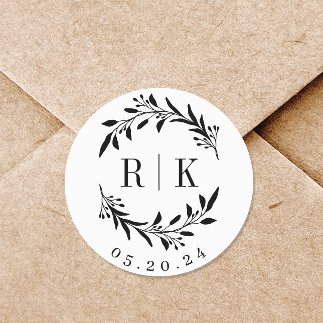 Sticker Rond Couronne de fleurs mariage monogramme (Créateur téléchargé)