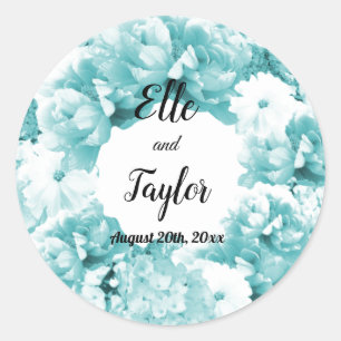 Sticker Rond Couronne de fleurs monochrome aqua pour mariage au