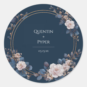 Sticker Rond Couronne de fleurs Navy Or Humeur Mariage