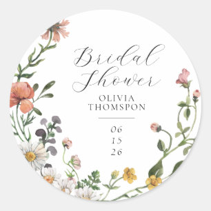 Sticker Rond Couronne de fleurs sauvages à l'aquarelle pour Bab