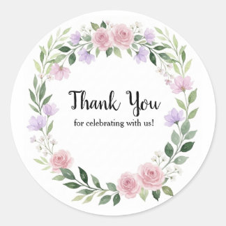 Sticker Rond Couronne de fleurs sauvages aquarelle Remerciement