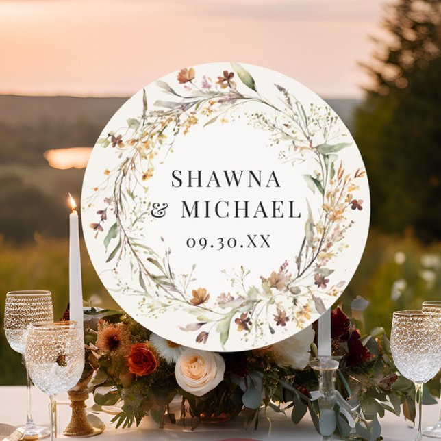 Sticker Rond Couronne de fleurs sauvages d'automne automnal aqu (Créateur téléchargé)