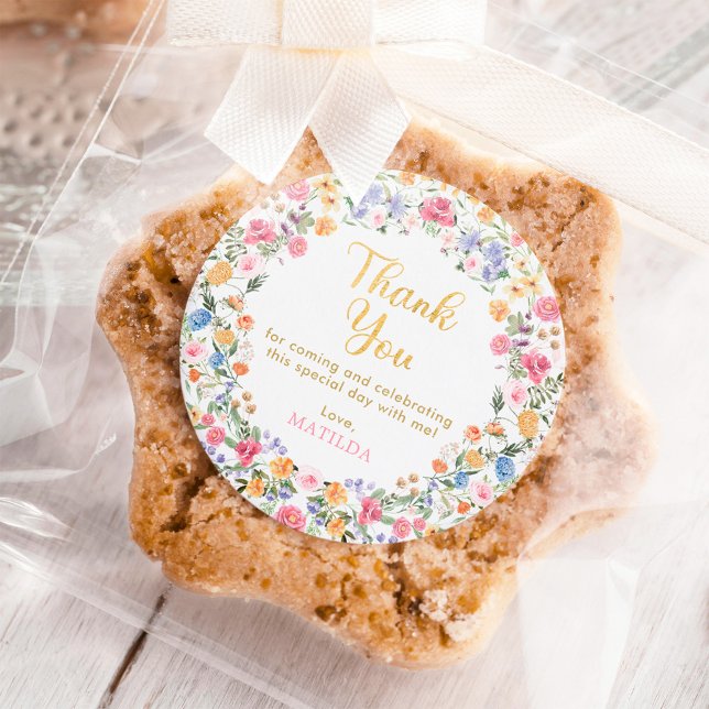 Sticker Rond Couronne de fleurs sauvages printanières colorées, (Créateur téléchargé)