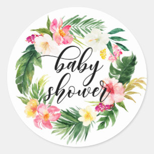 Sticker Rond Couronne de fleurs tropicales à l'aquarelle pour B