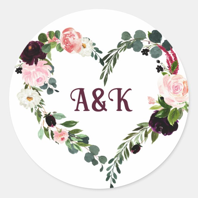 Sticker Rond Couronne de foyer de fleurs MONOGRAMM boho burgund (Devant)