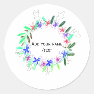 Sticker Rond couronne de guirlande colorée Noël waadd nom texte