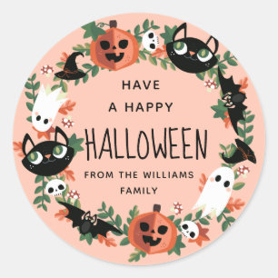 Sticker Rond Couronne de Halloween effrayante et mignonne