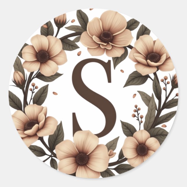 Sticker Rond Couronne de haricots de café monogramme (Devant)