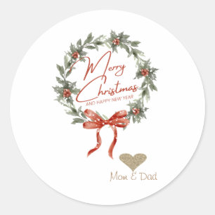 Sticker Rond Couronne de houx à coeur doré élégant