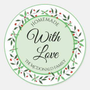 Sticker Rond Couronne de houx de Noël fait maison avec amour