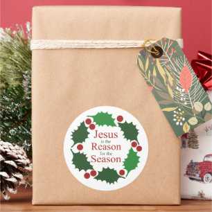 Sticker Rond Couronne de houx Jésus raison de la saison Grande