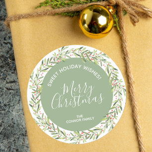 Sticker Rond Couronne de houx Noël Fait maison Fêtes de fin d'a
