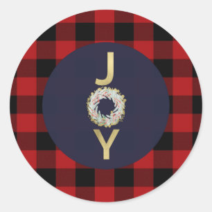 Sticker Rond Couronne de joie bleu or Fête rouge carreau de Buf