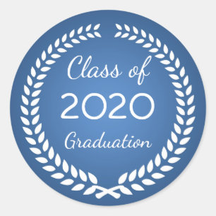 Sticker Rond Couronne de laurier blanc sur le bleu Graduation